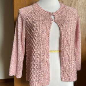 Fever Hand Knit Pink Vintage Cardigan with sequins & 2 small clasps Size M
